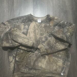 Brown and Green Camouflage Crewneck Sweater for Outdoor Adventures
